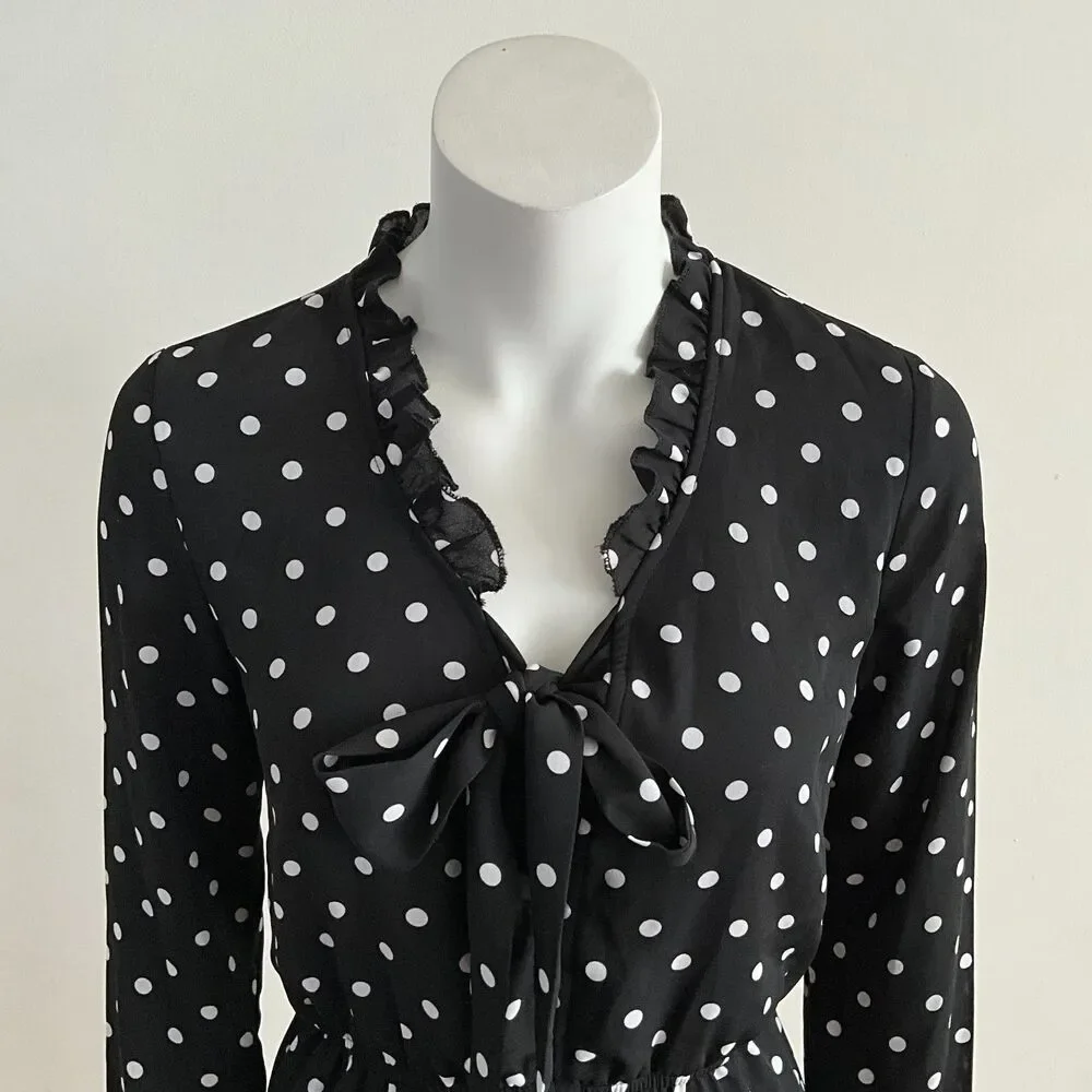 Romeo & Juliet Romper Black White Dot Print Ruffles S